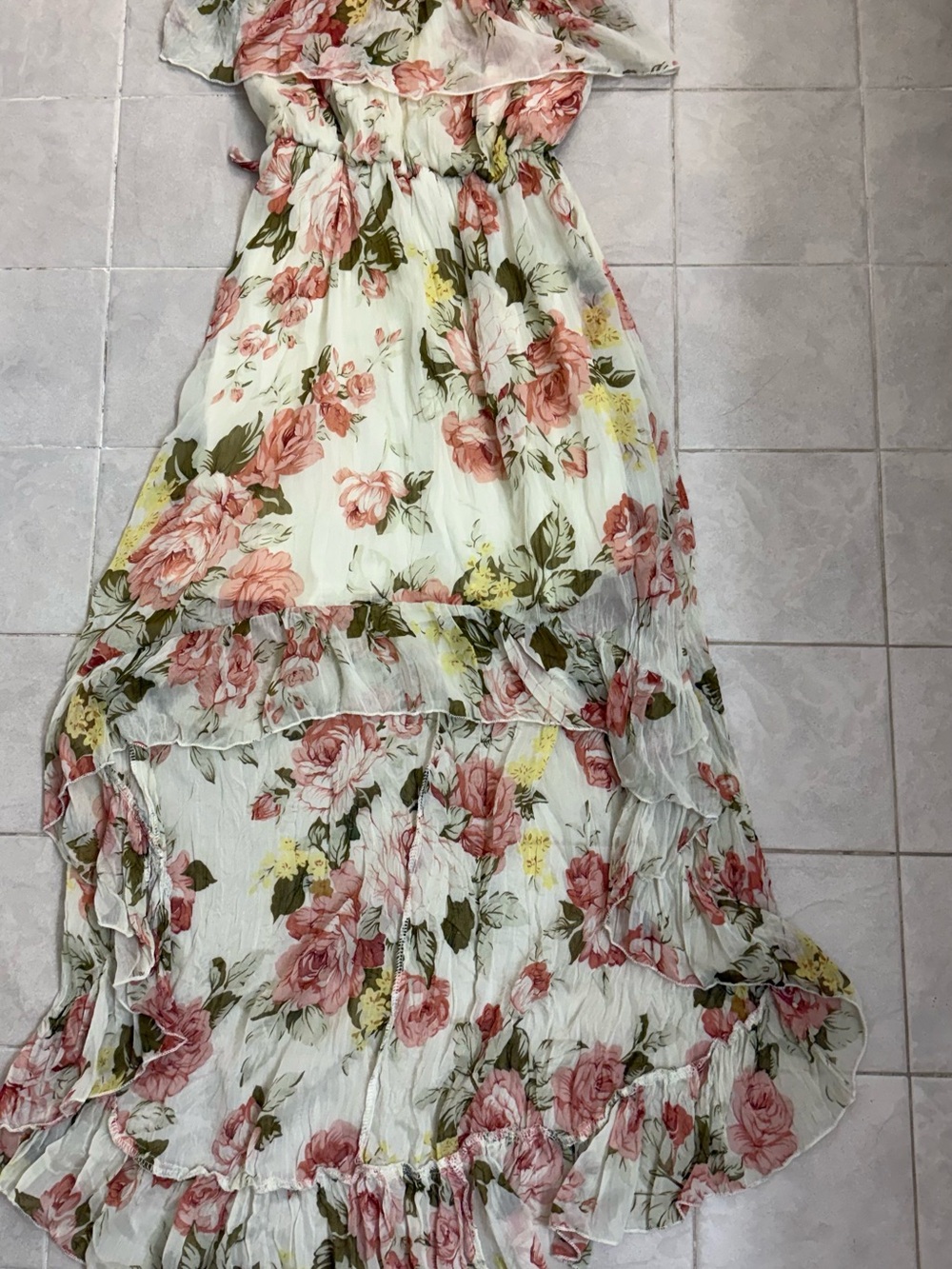love J Cream Floral Smocked Waist Maxi Skirt
